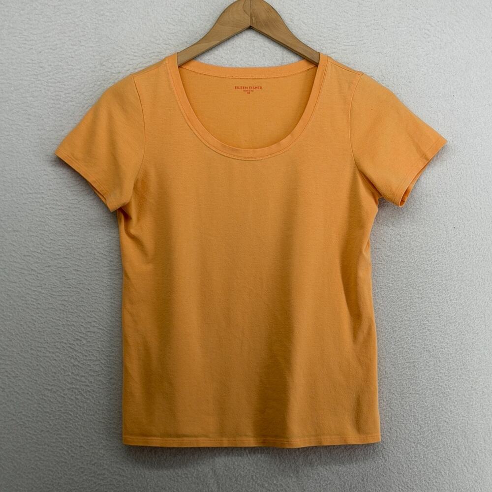 EILEEN FISHER Top XS Organic Cotton Stretch Jersey Scoop Neck Basic Orange USA